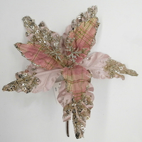 Fleurs Poinsettia à paillettes de Noël Ornements d'arbre de Noël Fleurs artificielles avec de longues tiges pour la fête de l'arbre de Noël