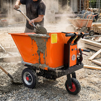 Chariot à benne basculante électrique rechargeable robuste de 500 kg à 3 roues avec moteur-batterie, benne basculante alimentée par batterie 48V, autonomie de 8 à 10 heures