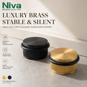Fermaporta Universale Niva a Pavimento, Accessorio per Camera da Letto, in Ottone Massiccio Zigrinato, Fermaporta in Ottone e Gomma - Product Image 3