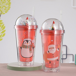 Double Walled Plastic <b>Straw</b> <b>Cup</b> Red Christmas Cartoon Design Party Drinkware With <b>Lid</b> <b>And</b> <b>Straw</b> Portable Water Bottle - Product Image 2