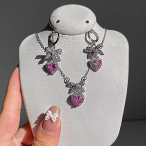 נשים יוקרה קלסית מעוקב זירקון ורוד טבעת לב היפואלרגני 925 כסף עגילי הברגה - Product Image 5