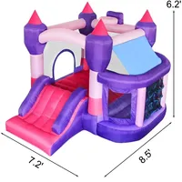 Château gonflable GOLDEN ART en tissu Oxford couleur macaron avec double toboggan et piscine à balles, aire de jeux extérieure pour enfants