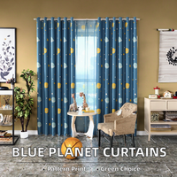 Jolies rideaux bleus pour enfants sur le thème de l'espace et des planètes avec motif d'impression fantaisie, œillets à œillets pour la chambre des garçons, rideaux et cantonnières élégants et fantaisistes
