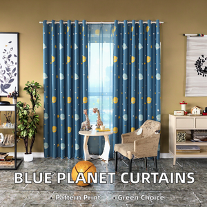 Jolies rideaux bleus pour enfants sur le thème de l'espace et des planètes avec motif d'impression fantaisie, œillets à œillets pour la <span class=keywords><strong>chambre</strong></span> des garçons, rideaux et cantonnières élégants et fantaisistes - Product Image 2