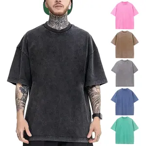 2024Spring Summer Vintage Distressed Washed Men Oversized Tshirts Custom Your Own Logo 100% Cotton Heavyweight Acid Wash T-Shirt