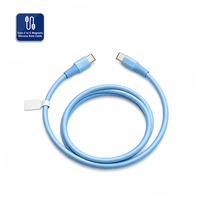 Câble de données USB-C vers USB-C en silicone 100 % testé (bleu ciel) 20 V, longueur 100 cm, 30 # 4C+23 # Harnais en cuivre 4C pour ordinateur