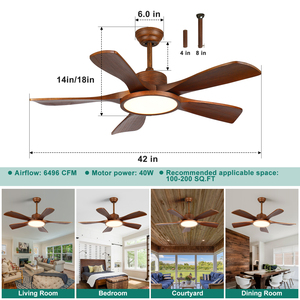 Ventilateur de plafond en bois de 42 pouces avec lumière LED, 5 pales, moteur DC, télécommande pour maison et hôtel - Product Image 5