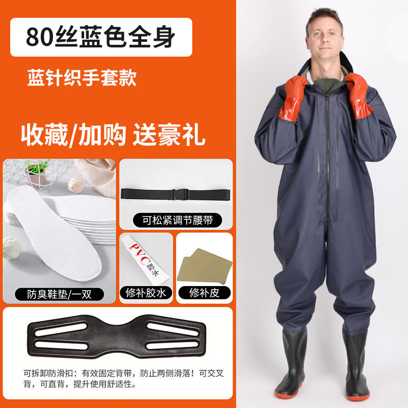 80 soie bleu corps entier-avec des gants