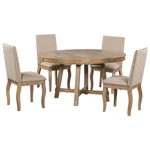 Free Shipping Farmhouse Dining Table Set 5 Piece Home Furniture Dining Room Wood Modern Round Dining Chairs Kitchen Table 1 Set