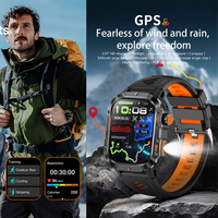 Montre connectée GPS robuste pour hommes, montre de sport d'extérieur, lampe de poche, altimètre, pression atmosphérique, boussole pour activités de plein air