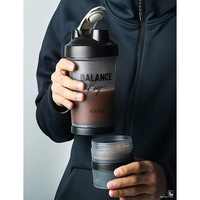 Bouteilles de shaker de sport en plastique personnalisées avec logo, 500 ml, 3-en-1, étanches, sans BPA, pour la musculation