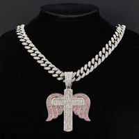 Vente en gros unisexe mode Bling strass croix ailes pendentif collier glacé Hip Hop chaîne cubaine pendentif bijoux