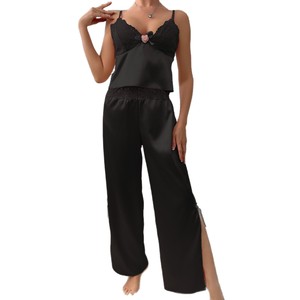 Conjunto de pijama de satén elástico sexy transfronterizo para mujer, camisola y pantalón, estilo europeo y americano, ligero e informal, para chicas atractivas. - Product Image 5