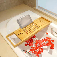 Plateau de bain en bambou naturel, ensemble de quatre pièces, écologique, avec bras extensibles et pieds réglables