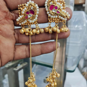 Beautiful Look Gold Plated <b>Long</b> <b>Earrings</b> with Elegant Pearl Look Design Perfect for Weddings Wear For Women And Girls - Product Image 1