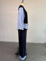 Ensemble deux pièces débarassé des rayures : T-shirt et pantalon taille haute amincissant à jambes larges