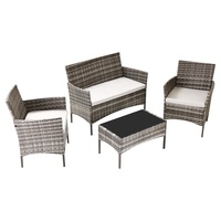 Juego de Sofá y Mesa de Centro de Mimbre de Ratán, Estilo Moderno, Portátil, Convertible, Altura Ajustable, con Cojines, Muebles para Sala de Estar