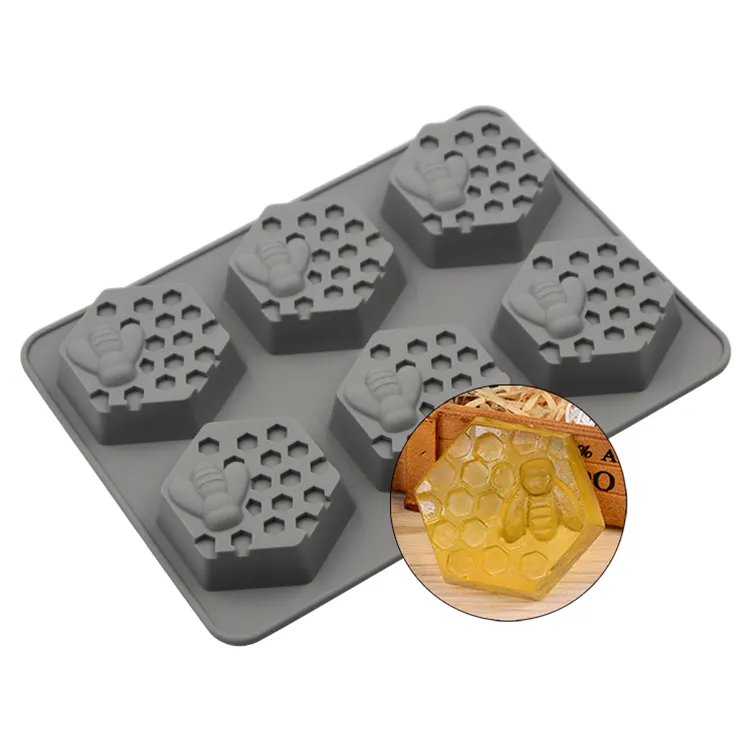 ללא מקל 6 חללים כוורת צורת 3D סיליקון סבון תבניות עבור דקורטיבי אפיית שוקולד עוגת סבון תבניות