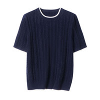 Blusa de punto trenzado de mezcla de lana y cachemira para mujer, manga corta, cuello redondo, jacquard retorcido, estilo preppy, OEM