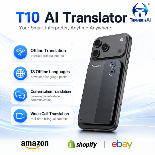 T10 AI Translation Device Smart Language Translator Voice Interpreter Offline Business Travel Communication Portable