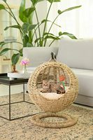 Panier pour chat rectangulaire en jonc de mer fait main, écologique, avec coussin, pour petit chien et chat