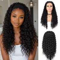 Perruque synthétique longue noire Jerry Curl avec bandeau, sans frange, résistante à la chaleur, pour femmes, usage quotidien et fêtes, vente en gros usine