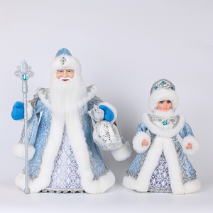 Design exclusif russe <span class=keywords><strong>Ded</strong></span> <span class=keywords><strong>Moroz</strong></span> et Snow Girl classique bleu électrique avec musique du nouvel an russe jouet animé boîte de couleur - Product Image 1