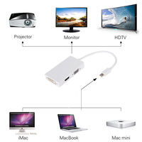 Adaptateur Mini DP vers HDMI DVI VGA 3 en 1 Hub Mini DP Adaptateur vidéo 1080P Convertisseur pour Imac Apple Pro Air (Blanc)