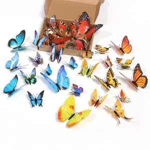 12 Uds 3D colorido cristal mariposa pegatinas de pared arte calcomanía satén PVC mariposas bebé niños dormitorio decoración del hogar