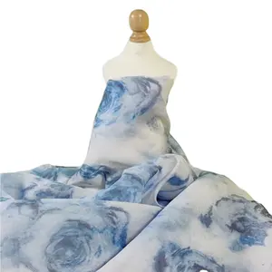 2023 polyester pearl chiffon fashion new, soft texture, Chinese blue and white porcelain style printed for women's dresses or to