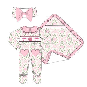 Mono con estampado de calabaza de Bajo MOQ, mono de manga larga con cuello Peter Pan, detalles de lazo y bordado, mameluco personalizado de Halloween para niña - Product Image 3