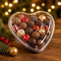 Boîte en PET en forme de cœur pour la Saint-Valentin, emballage cadeau pour chocolat et fraises, couvercle transparent noir, vente en gros