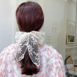 Horquilla de malla Mori de hada para mujer, estilo bosque, bordado en blanco y negro, lazo elástico para el cabello, lazo de encaje, pinza para el cabello, accesorio para el cabello - Product Image 3