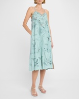 Robe décontractée en coton personnalisée style boutique, broderie anglaise, couleur unie, bretelles spaghetti, sans manches, coupe midi évasée