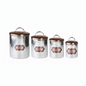 Precio al por mayor Botes de acero galvanizado con tapas de madera para almacenamiento de cocina Almacenamiento decorativo Últimos tarros de acero - Product Image 1