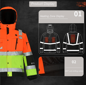 Tùy chỉnh <span class=keywords><strong>Hi</strong></span> VIS nước nóng mùa đông làm việc Áo khoác cho nam giới với pin sạc trùm đầu Windproof & tính năng kháng khuẩn - Product Image 5