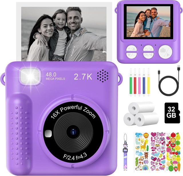 1080P HD Digital Camera for Kids with Print Paper & 32G Card, Photo Creator Instant Camera Toys, Kids Birthday Gifts