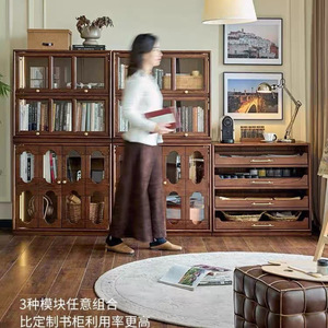 French Style <b>Solid</b> <b>Wood</b> Wine Cabinet <b>Bookcase</b> Oak Material Display Living Room Storage Multi Functional Cabinet - Product Image 2