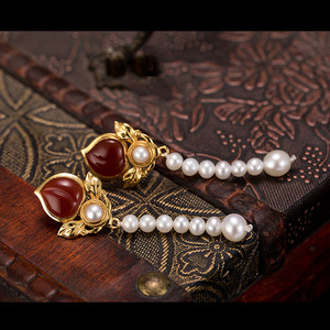 Boucles d'oreilles Hanfu Rétro en Perles et Agate Mosaïque Plaquée, Accessoires Antiques Polyvalents et Gracieux pour Filles - Product Image 2