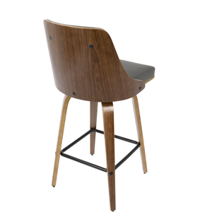 Modern Scandinavian Adjustable Counter <b>Stool</b> in Walnut Wood with Grey Faux Leather for <b>Dining</b> Commercial Use Set of 2 - Product Image 2