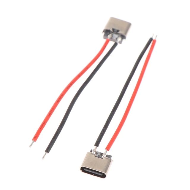 USB Type-C 2Pin Soldered Female with Wire 2P Type C 3A High Current Charging Port Connector for Mobile Phones Brand New