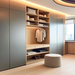 Armario <span class=keywords><strong>Vestidor</strong></span> Abierto de Alta Gama, Personalizado, <span class=keywords><strong>con</strong></span> Puerta de Vidrio, Zonificación Inteligente, Mueble de Almacenamiento Personalizado de Calidad Villa - Product Image 1