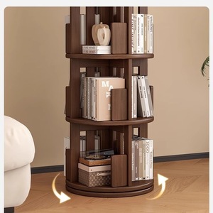 <b>Solid</b> <b>Wood</b> Rubberwood Rotating Bookshelf 360 Degree Floor Standing Storage Unit For Home Living Room And Children - Product Image 2