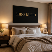 Tableau mural personnalisé sur toile SHINE BRIGHT, citation inspirante dorée, peinture sur toile tendue pour chambre à coucher