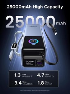 UGREEN Nexode <span class=keywords><strong>Power</strong></span> <span class=keywords><strong>Bank</strong></span> pour Ordinateur Portable 25000mAh 200W Charge Rapide Chargeur Portable Câble Rétractable Intégré & Écran Intelligent 4 Sorties - Product Image 4