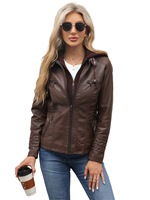 Vestes à capuche pour femmes en cuir PU tendance printemps automne hiver, grande taille, chaudes avec fermeture éclair