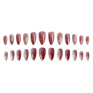 WM-325 เล็บปลอมลายเพ้นท์สีน้ำมันทรงอัลมอนด์ สไตล์ Ins สี<span class=keywords><strong>โรส</strong></span><span class=keywords><strong>โกลด์</strong></span>สุดหรู 24 ชิ้น ขายส่ง - Product Image 4