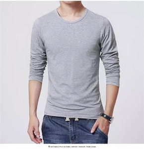 T-shirt <span class=keywords><strong>simple</strong></span> pour hommes 3 couleurs de base T-shirt mince à manches longues Jeunes hommes T-shirt de couleur pure Taille 3XL Col O - Product Image 2
