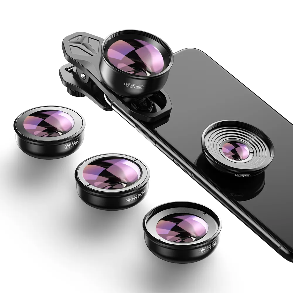 Apexel Cell Phone Camera Lens Universal Kit 5 In 1 Mobile Phone Super Wide Angle Macro Fisheye Lens For Iphone