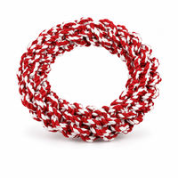 Jouet à mâcher pour chien en corde de coton tressée, anneau durable pour tirer la balle, jouet de dentition pour animaux de compagnie, rouge et blanc